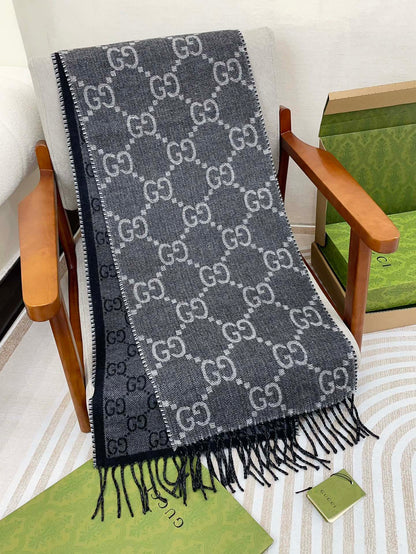 GG JACQUARD WOOL SCARF BLACK 398285