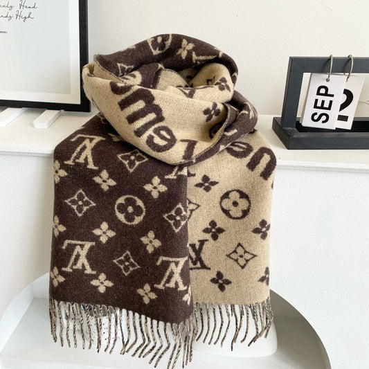 SUPREME X MONOGRAM 180 CM SCARF IN UMBER BROWN WOOL AND CASHMERE 392941