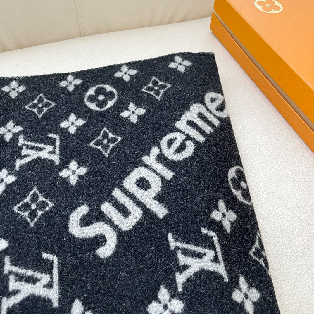 SUPREME X MONOGRAM 180 CM SCARF IN BLACK WOOL AND CASHMERE 392943