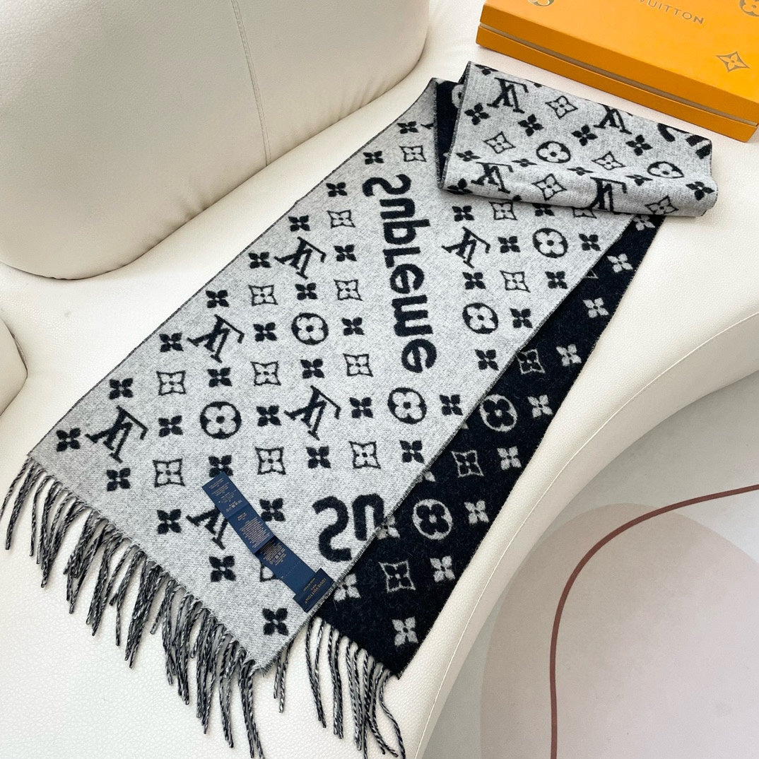 SUPREME X MONOGRAM 180 CM SCARF IN BLACK WOOL AND CASHMERE 392943