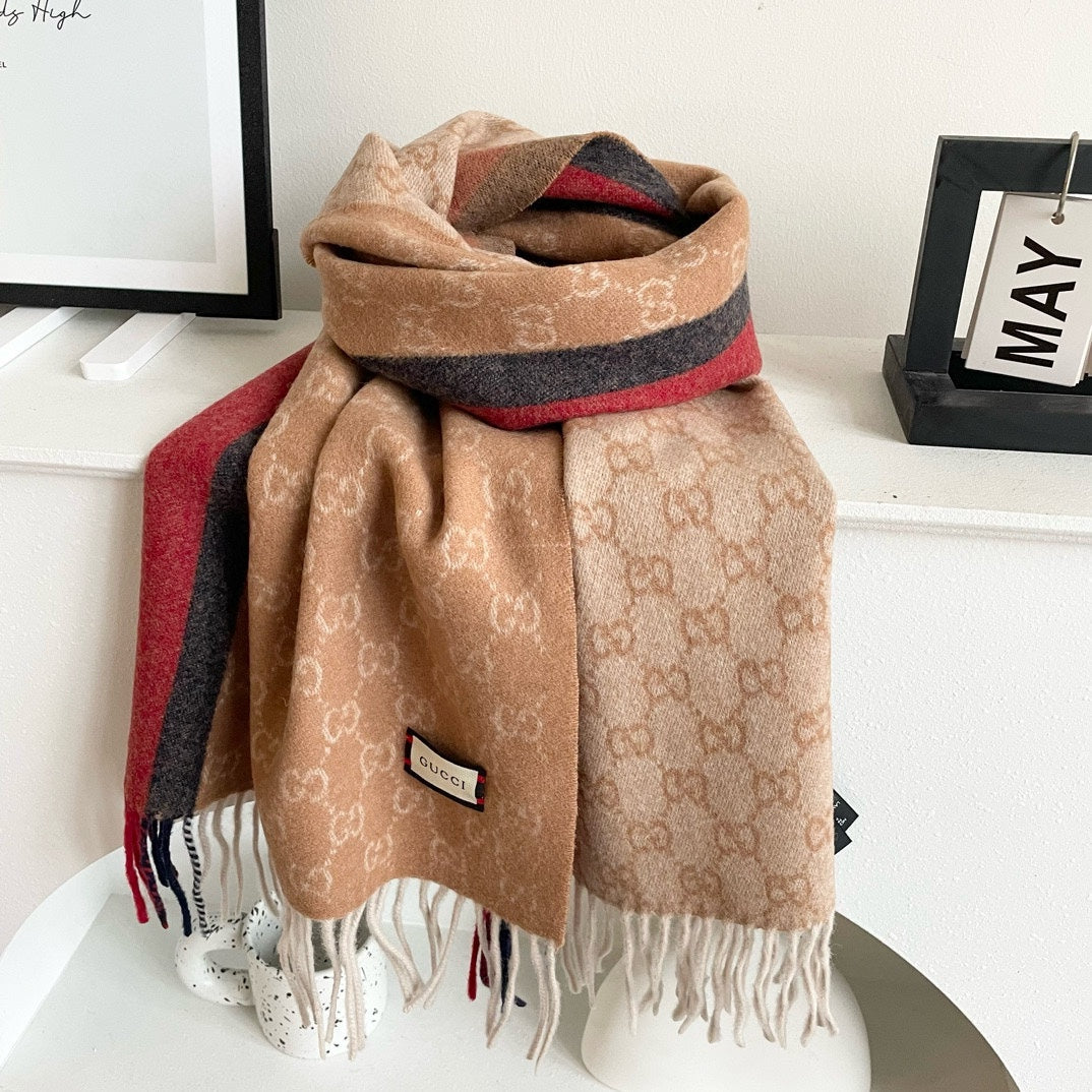 SCARF 200 CM IN PEANUT BROWN MONOGRAM CASHMERE  399766