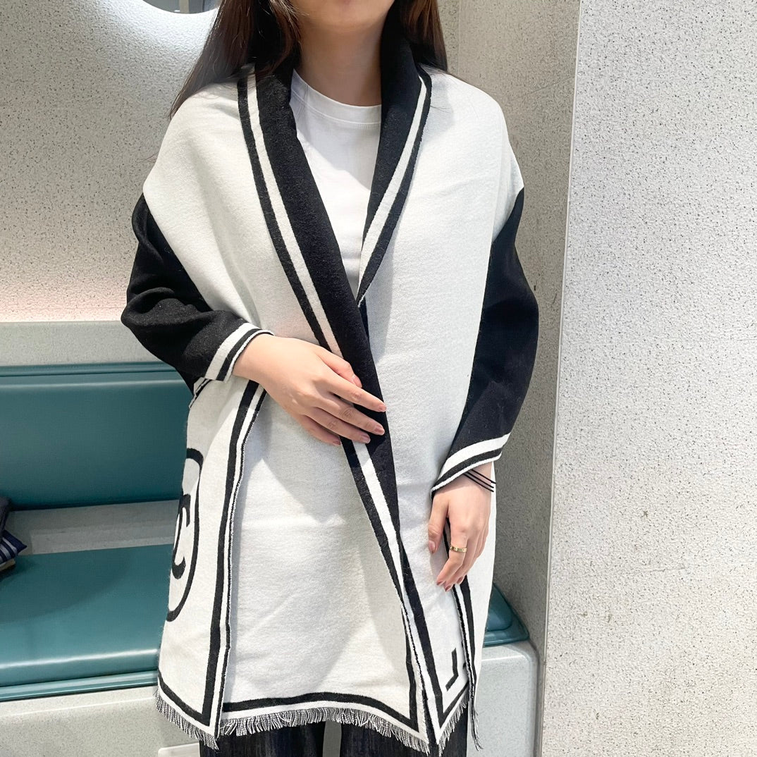 SCARF 195 CM IN BLACK MIX WHITE CASHMERE AND WOOL 402234