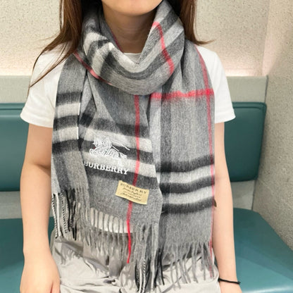 CHECK SCARF 180 CM IN SMOKE GRAY MIX BLACK CASHMERE 405482