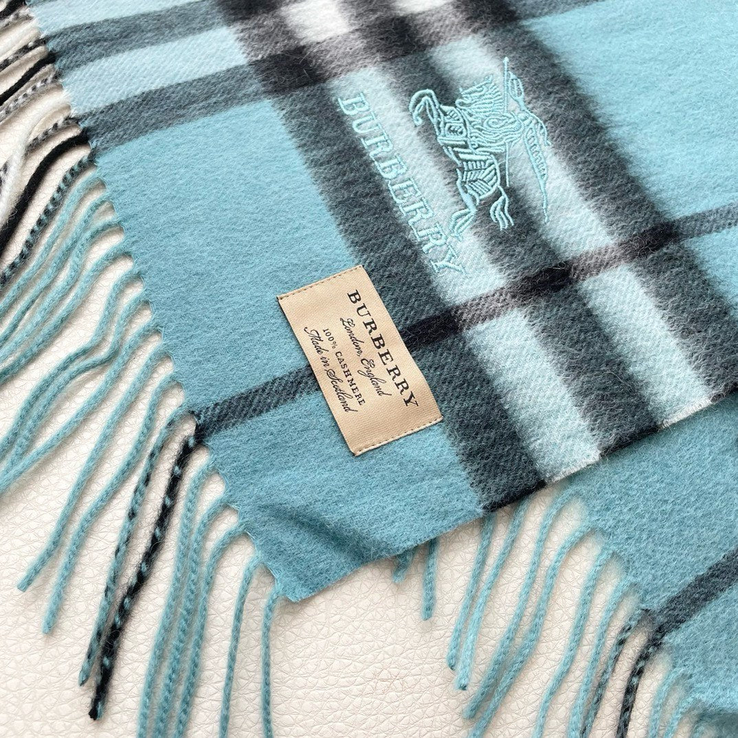 CHECK SCARF 180 CM IN SKY BLUE MIX BLACK CASHMERE 405484