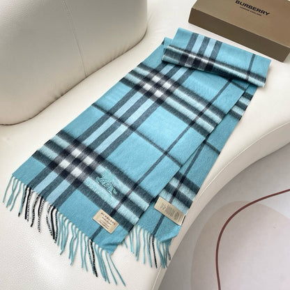 CHECK SCARF 180 CM IN SKY BLUE MIX BLACK CASHMERE 405484