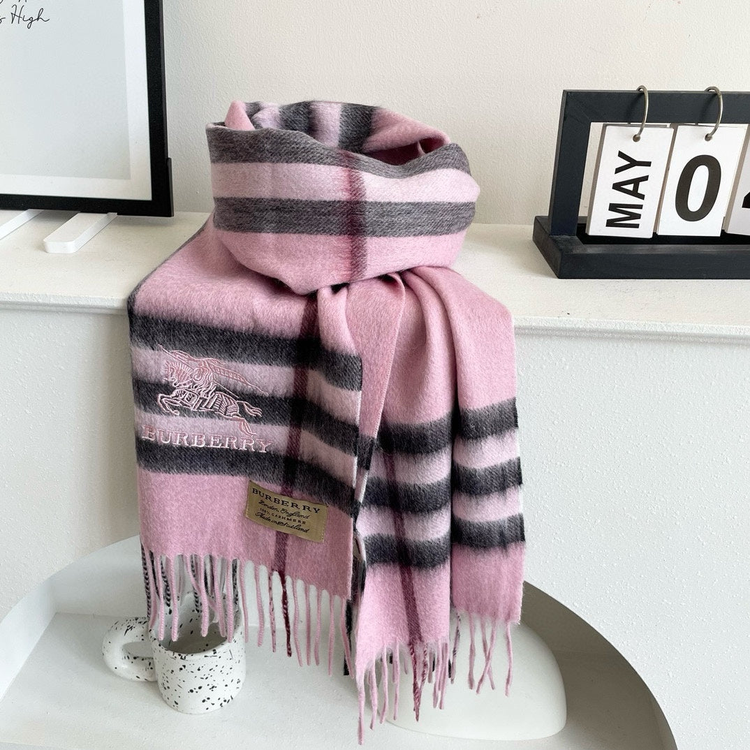 CHECK SCARF 180 CM IN LIGHT PINK MIX BLACK CASHMERE 405486