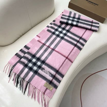 CHECK SCARF 180 CM IN LIGHT PINK MIX BLACK CASHMERE 405486