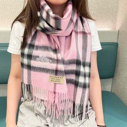 CHECK SCARF 180 CM IN LIGHT PINK MIX BLACK CASHMERE 405486