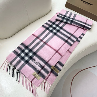 CHECK SCARF 180 CM IN LIGHT PINK MIX BLACK CASHMERE 405486