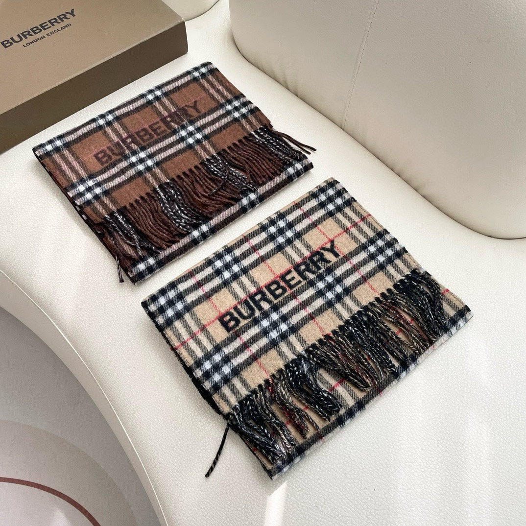 REVERSIBLE CHECK CASHMERE SCARF 180 CM CHOCOLATE BROWN 405498