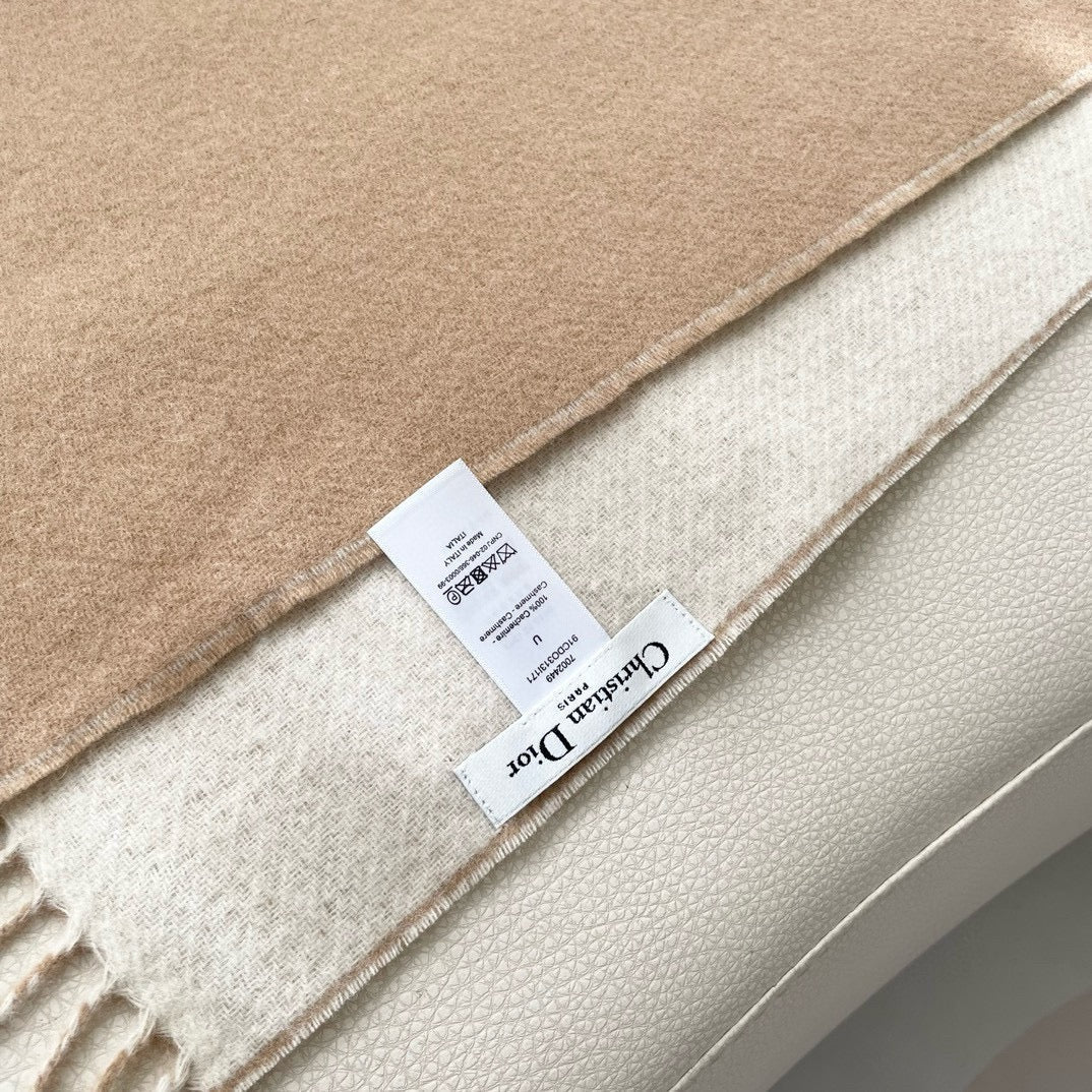 SCHAL 180 CM KAMELBEIGE WOLLE UND KASCHMIR 407335