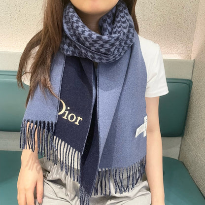 SCARF 180 CM NAVY BLUE WOOL AND CASHMERE 407336