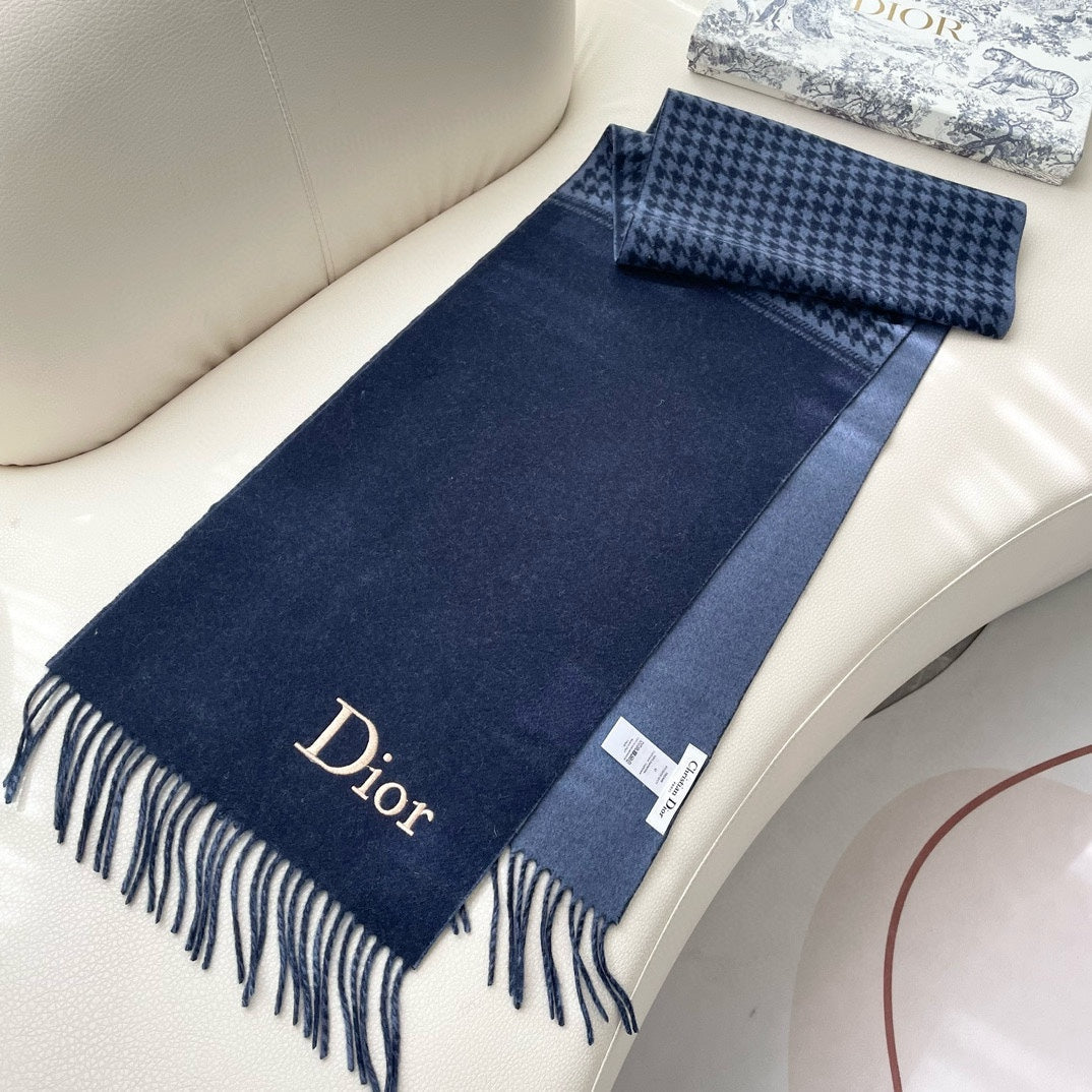 SCARF 180 CM NAVY BLUE WOOL AND CASHMERE 407336