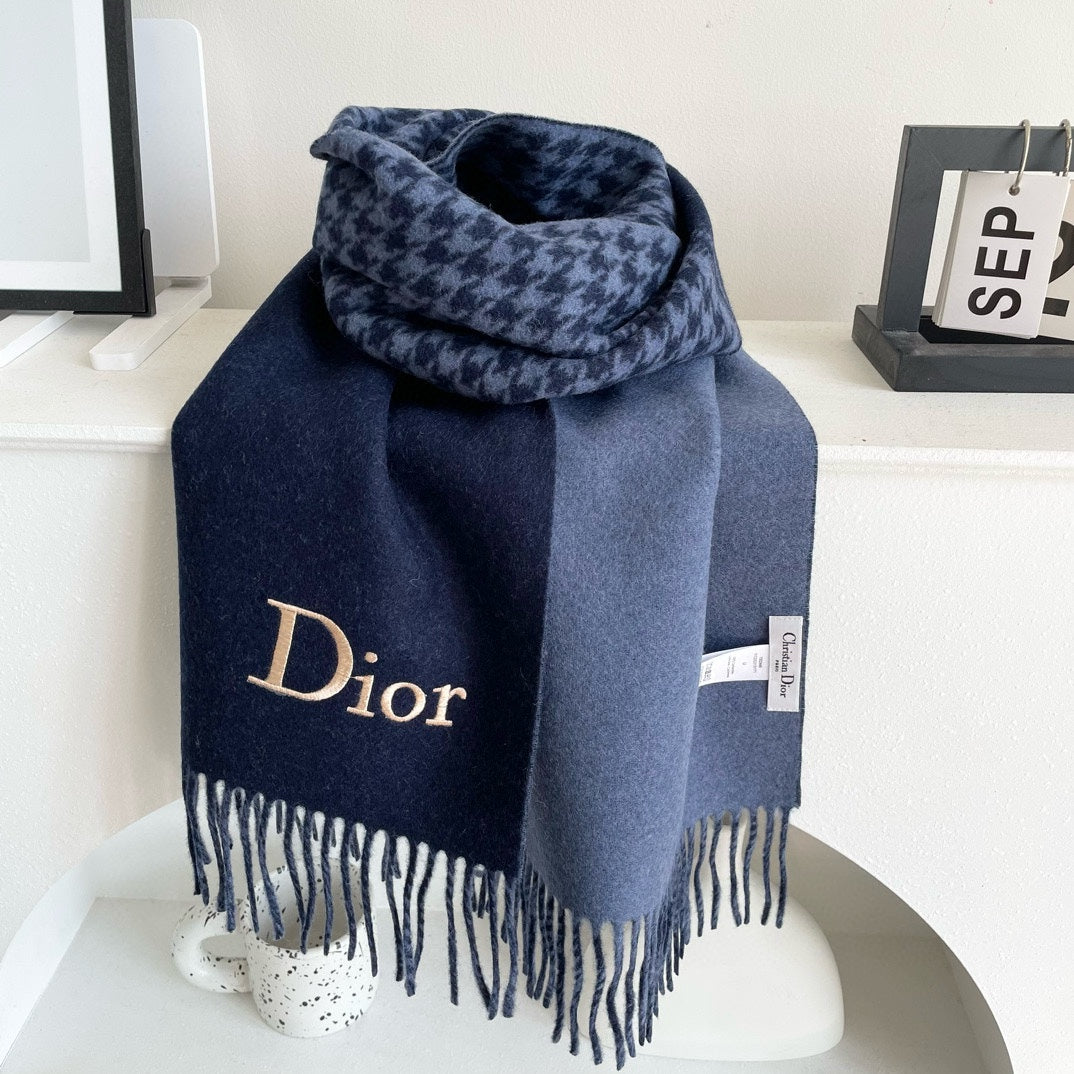 SCARF 180 CM NAVY BLUE WOOL AND CASHMERE 407336