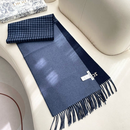 SCARF 180 CM NAVY BLUE WOOL AND CASHMERE 407336