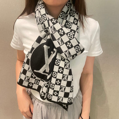 CLASSIC DAMIER SCARF 200 CM IN BLACK MIX WHITE CASHMERE 389750