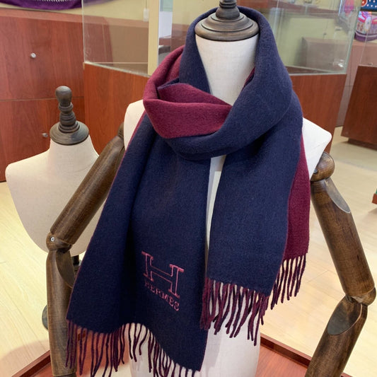 DOUBLE-FACE STOLE 200 CM IN DARK PURPLE AND RED PINK CASHMERE 394773