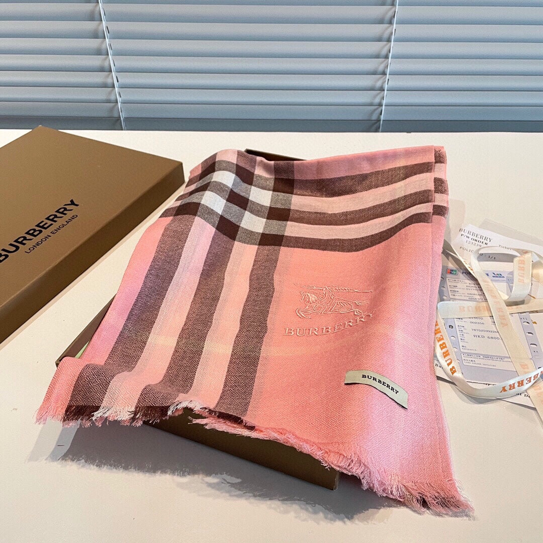 WIDE CHECK CASHMERE SCARF 200 CM IN ROSE PINK CASHMERE 407325