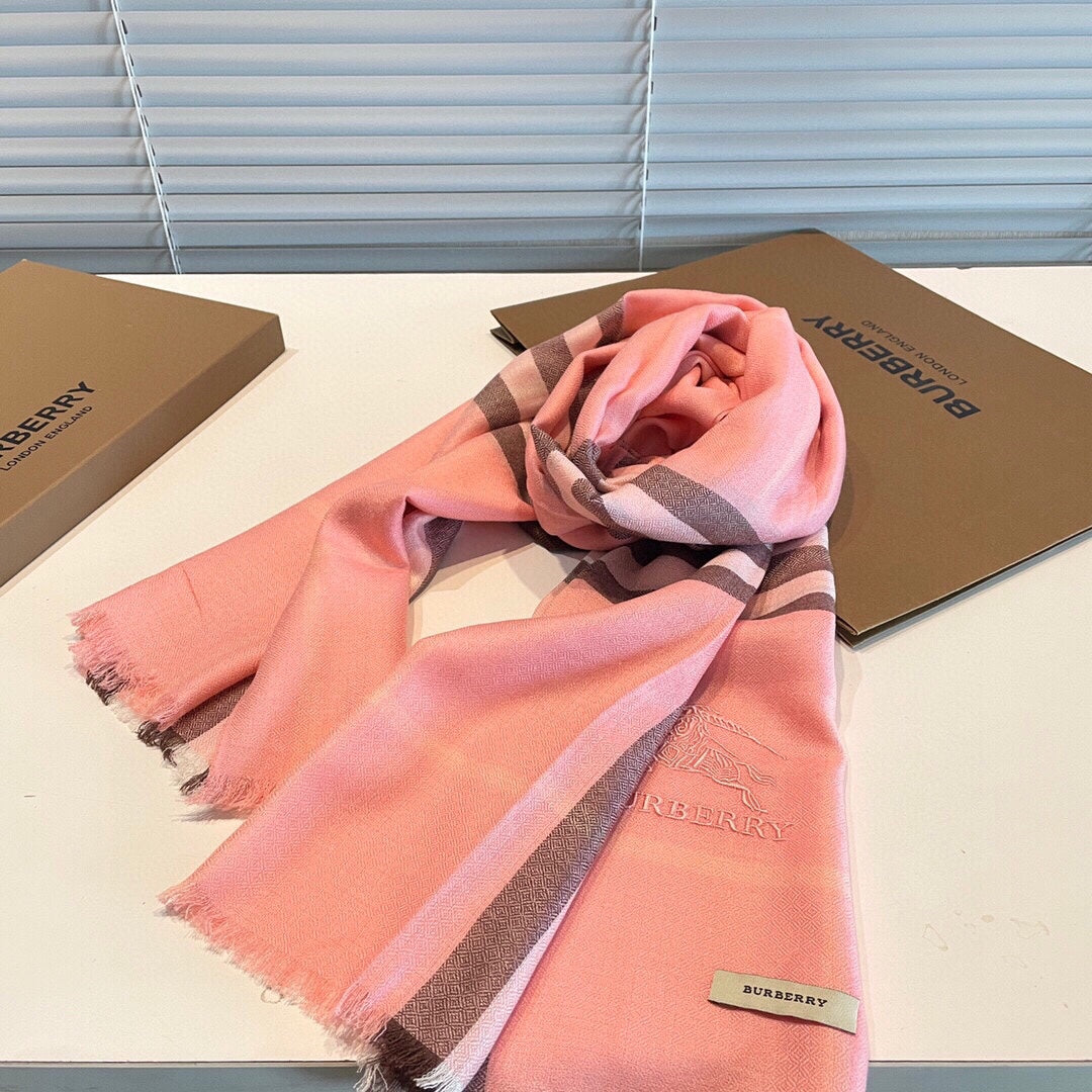 WIDE CHECK CASHMERE SCARF 200 CM IN ROSE PINK CASHMERE 407325