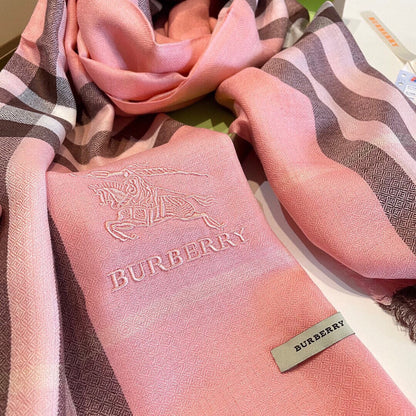 WIDE CHECK CASHMERE SCARF 200 CM IN ROSE PINK CASHMERE 407325