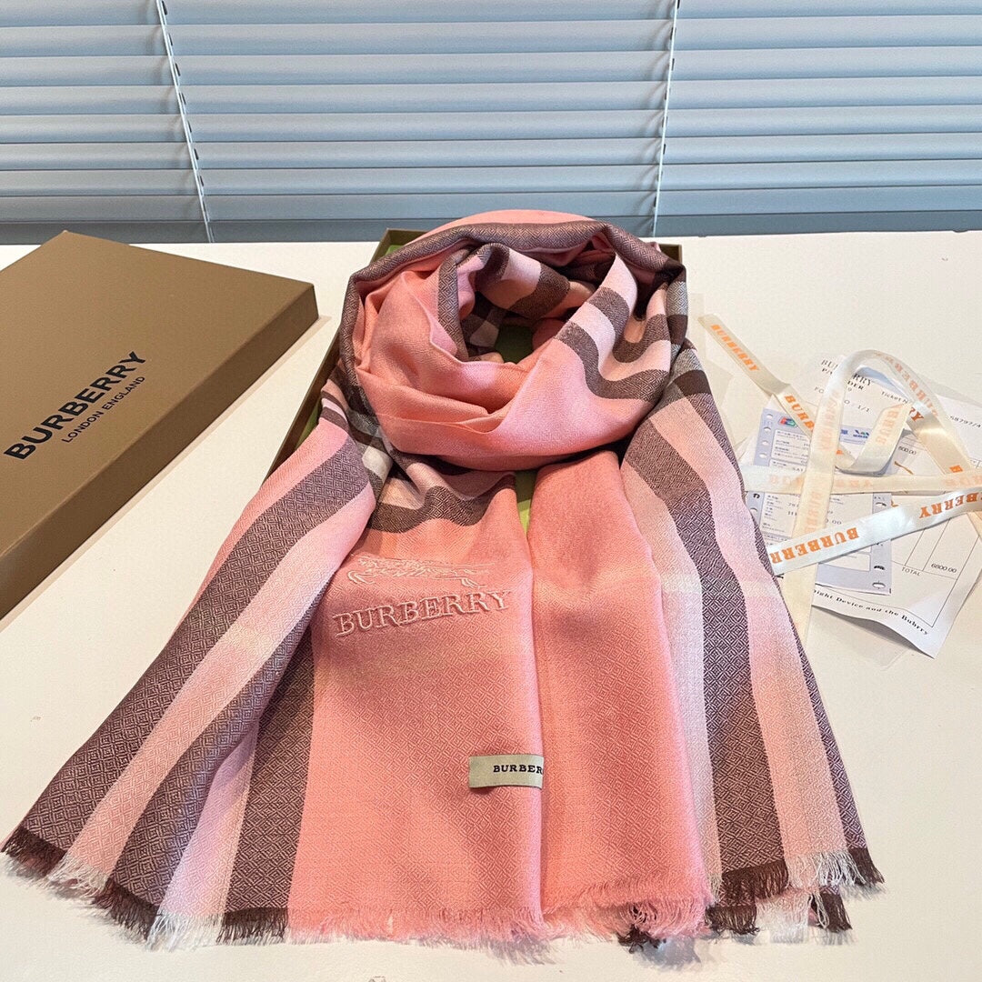 WIDE CHECK CASHMERE SCARF 200 CM IN ROSE PINK CASHMERE 407325