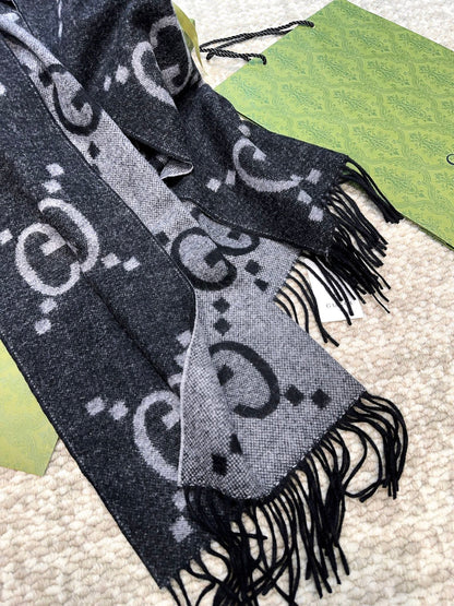 SCARF 200 CM IN BLACK MIX LIGHT GRAY CASHMERE 396377