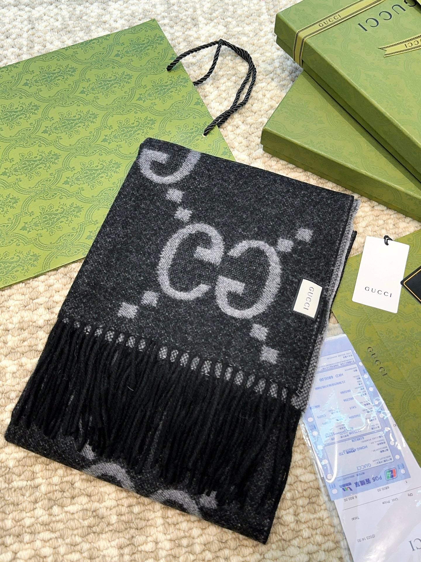 SCARF 200 CM IN BLACK MIX LIGHT GRAY CASHMERE 396377