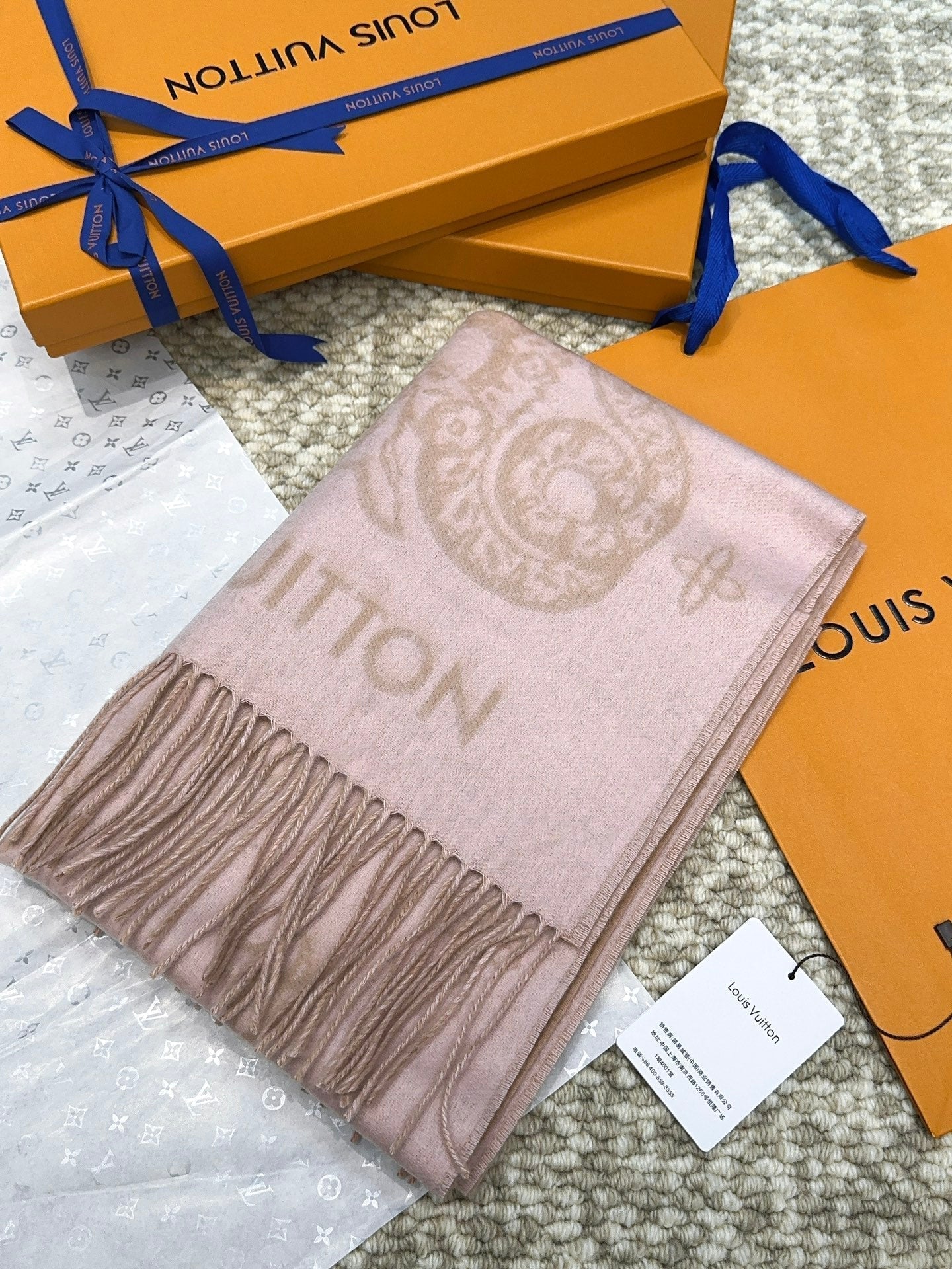 SCARF 170 CM IN LIGHT PINK MONOGRAM CASHMERE 396380