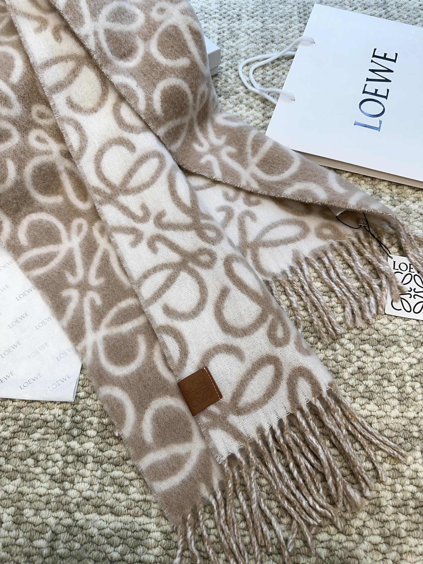 SCARF 186 CM IN CAMEL BEIGE MIX WHITE ALPACA AND WOOL 403822