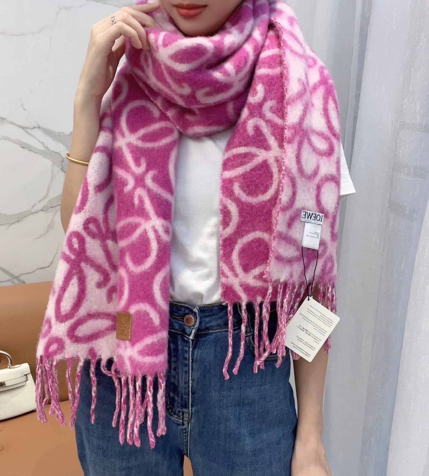 SCARF 186 CM IN ORCHID PURPLE MIX BEIGE ALPACA AND WOOL 403821