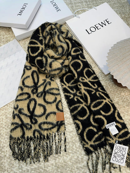 SCARF 186 CM IN BLACK MIX CAMEL BEIGE ALPACA AND WOOL 403823