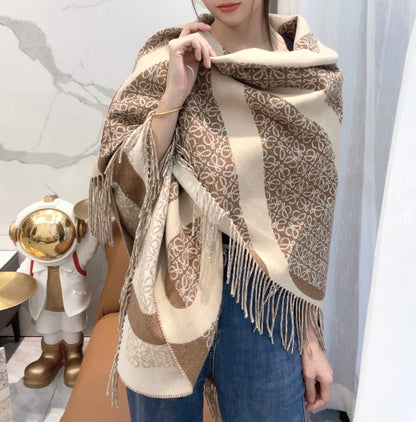 ANAGRAM WOOL JACQUARD BLANKET SHAWL 140 CM CAMEL BEIGE 413661