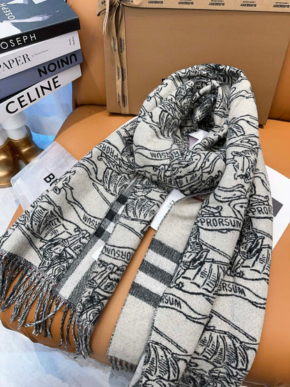 SCARF 210 CM IN WHITE MIX BLACK CASHMERE 408617