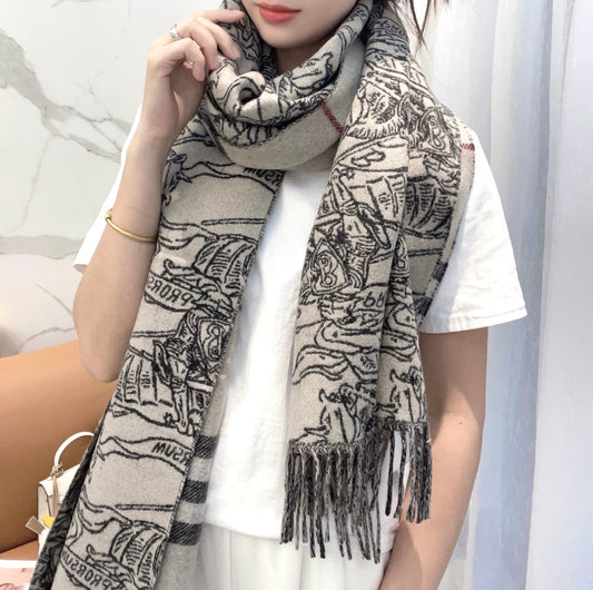 SCARF 210 CM IN WHITE MIX BLACK CASHMERE 408617