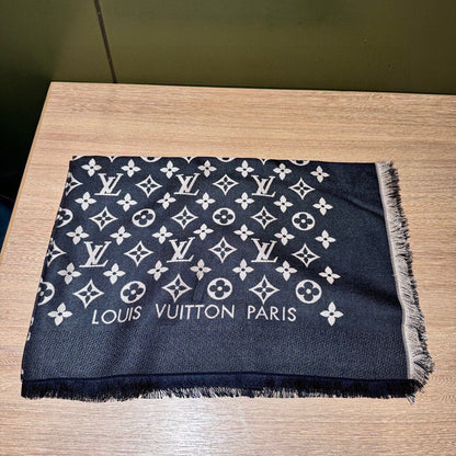 MONOGRAM SCARF 200 CM IN BLACK WOOL AND SILK 391065