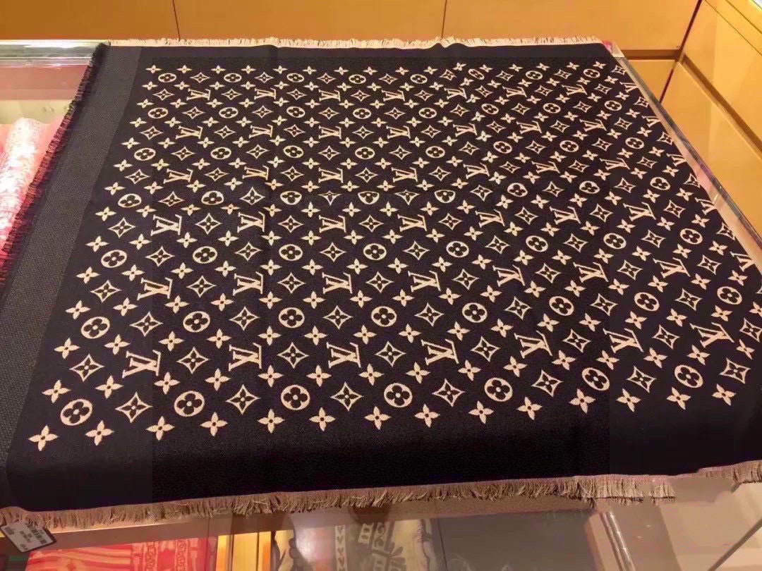 MONOGRAM SCARF 200 CM IN BLACK WOOL AND SILK 391065