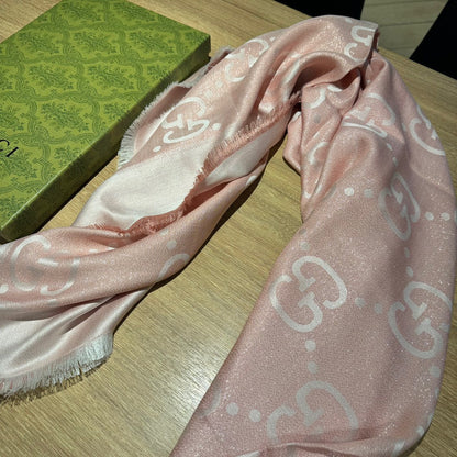 JACQUARD SILK WOOL SHAWL 140 CM LIGHT PINK 401260