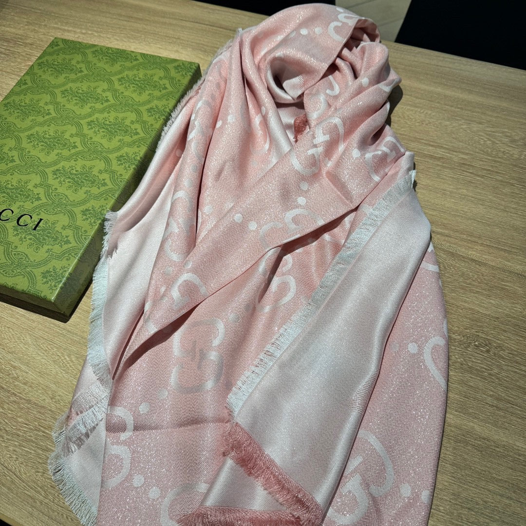 JACQUARD SILK WOOL SHAWL 140 CM LIGHT PINK 401260