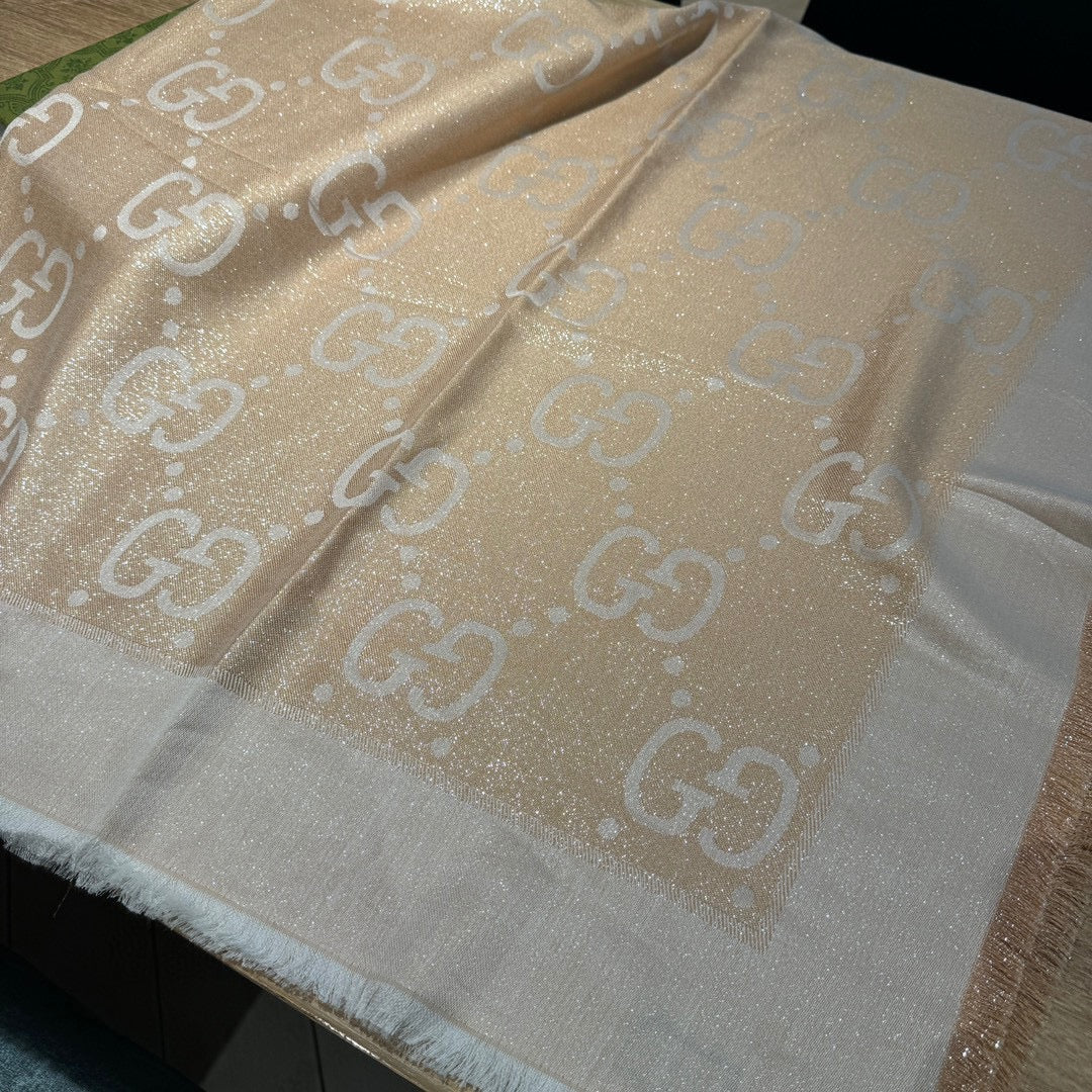 JACQUARD SILK WOOL SHAWL 140 CM BISQUE BEIGE 401261