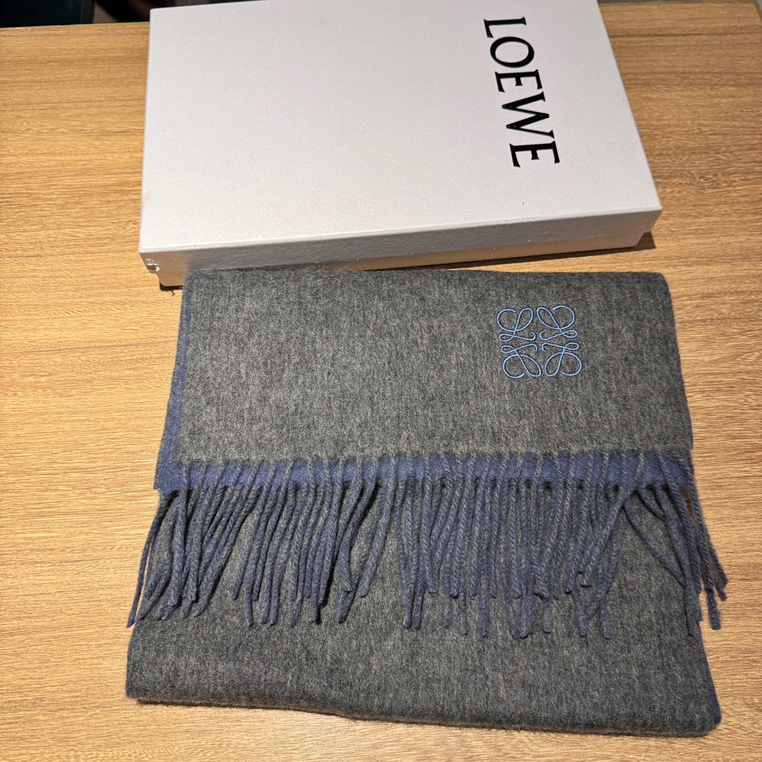 SCARF 180 CM IN AEGEAN BLUE AND MOUSE GRAY WOOL AND CASHMERE 411837