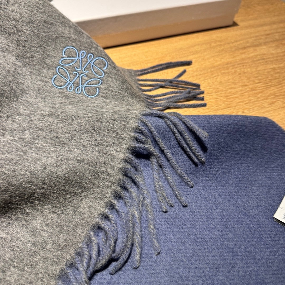 SCARF 180 CM IN AEGEAN BLUE AND MOUSE GRAY WOOL AND CASHMERE 411837