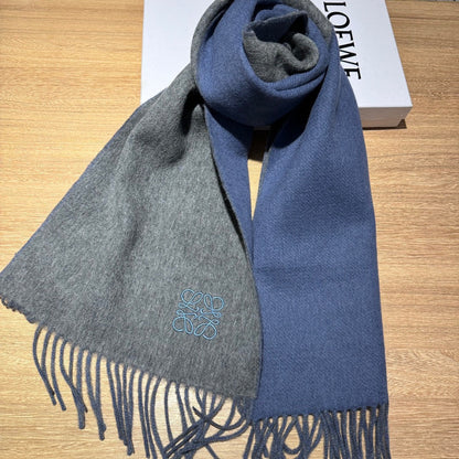 SCARF 180 CM IN AEGEAN BLUE AND MOUSE GRAY WOOL AND CASHMERE 411837