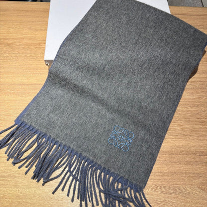 SCARF 180 CM IN AEGEAN BLUE AND MOUSE GRAY WOOL AND CASHMERE 411837