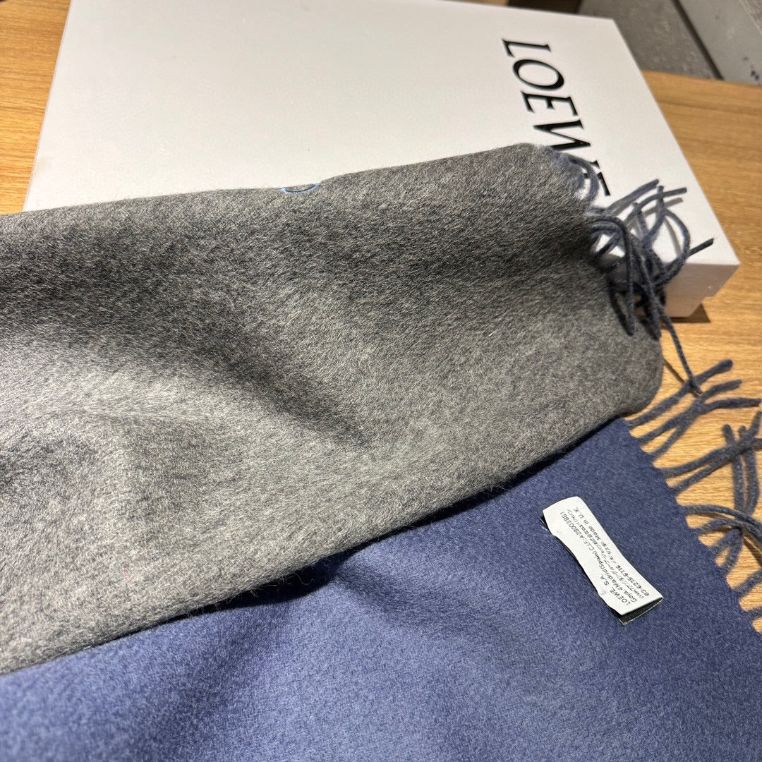 SCARF 180 CM IN AEGEAN BLUE AND MOUSE GRAY WOOL AND CASHMERE 411837