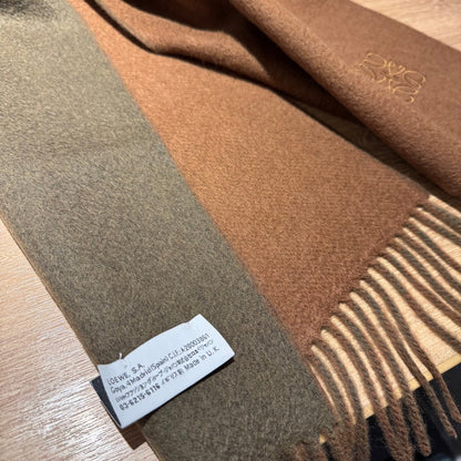 SCARF 180 CM IN BRONZE BROWN AND KHAKI GREEN WOOL AND CASHMERE 411838