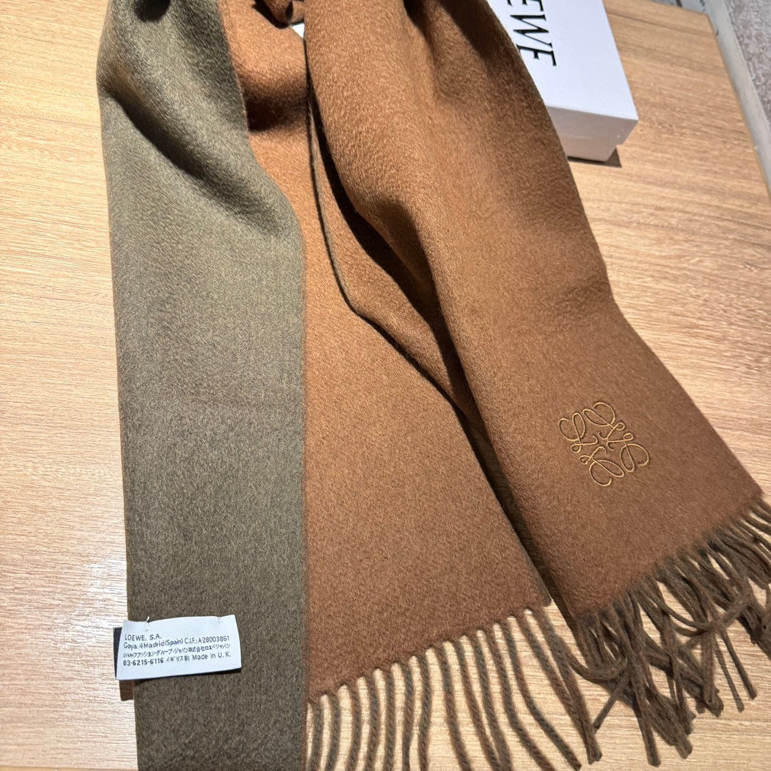 SCARF 180 CM IN BRONZE BROWN AND KHAKI GREEN WOOL AND CASHMERE 411838