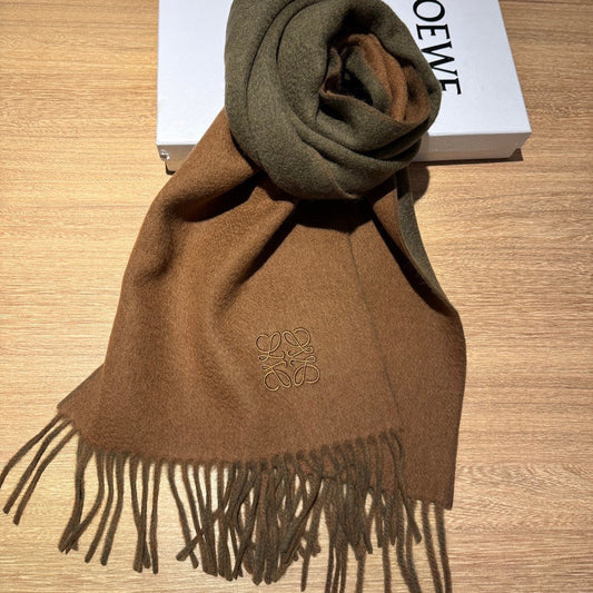 SCARF 180 CM IN BRONZE BROWN AND KHAKI GREEN WOOL AND CASHMERE 411838