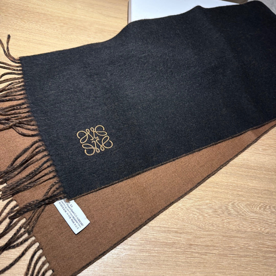 SCARF 180 CM IN BLACK AND CHOCOLATE BROWN WOOL AND CASHMERE 411840