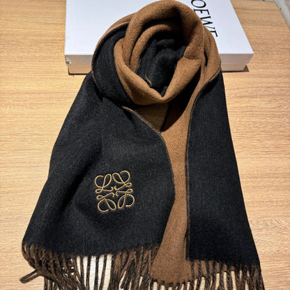 SCARF 180 CM IN BLACK AND CHOCOLATE BROWN WOOL AND CASHMERE 411840