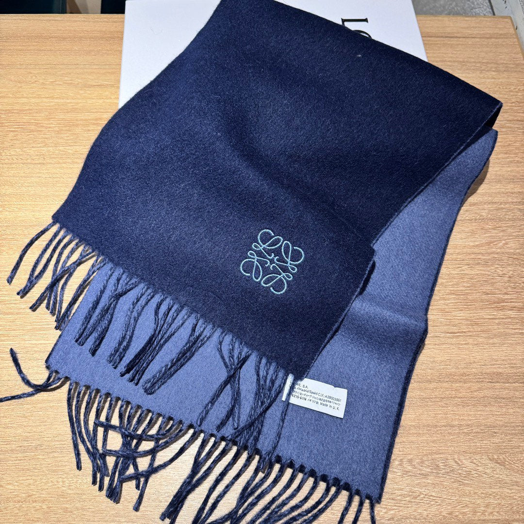 SCARF 180 CM IN LIGHT BLUE AND NAVY BLUE WOOL AND CASHMERE 411842